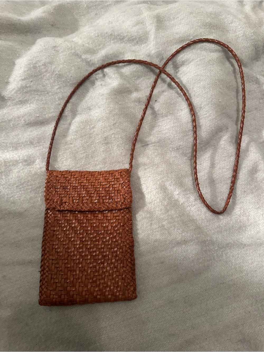 Loeffler Randall Cognac Woven Leather Crossbody Bag
